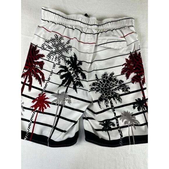 HAWK Men's Swim Shorts Size Large Palm Tree Print Striped Board Shorts - Picture 3 of 7